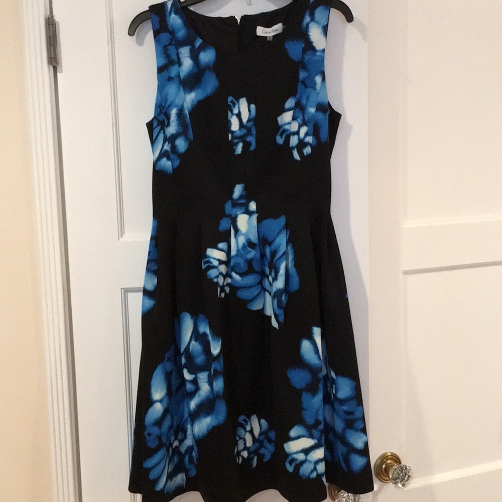 NWT Calvin Klein blue black floral  luncheon dress